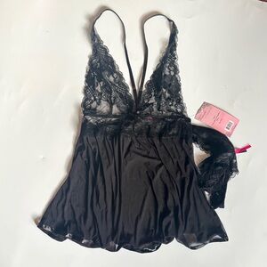 NWT Seven Till Midnight Black Lace Lingerie Set